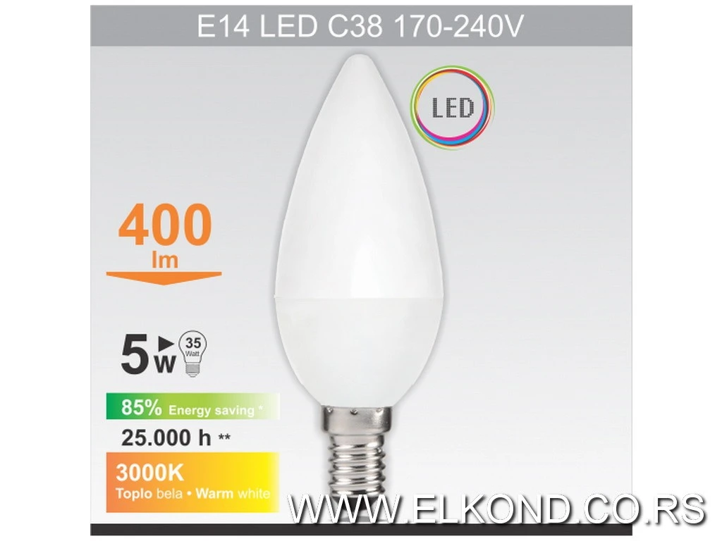 LED SIJALICA  5W E14 3000K C38 MITEA