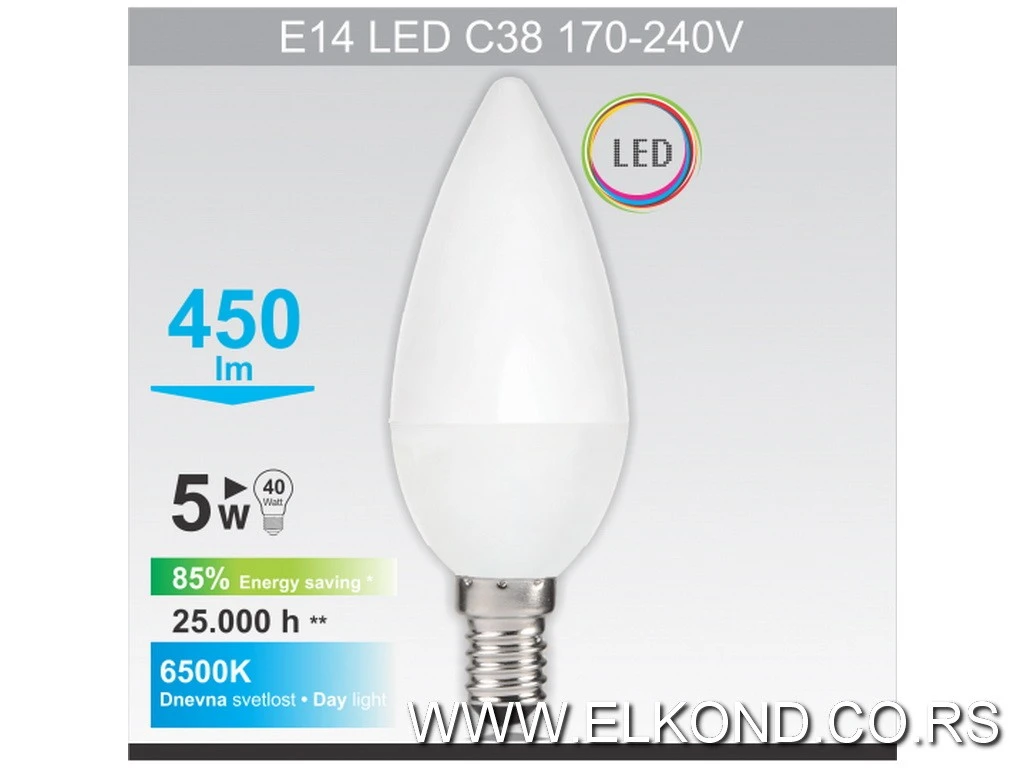 LED SIJALICA  5W E14 6500K C38 MITEA