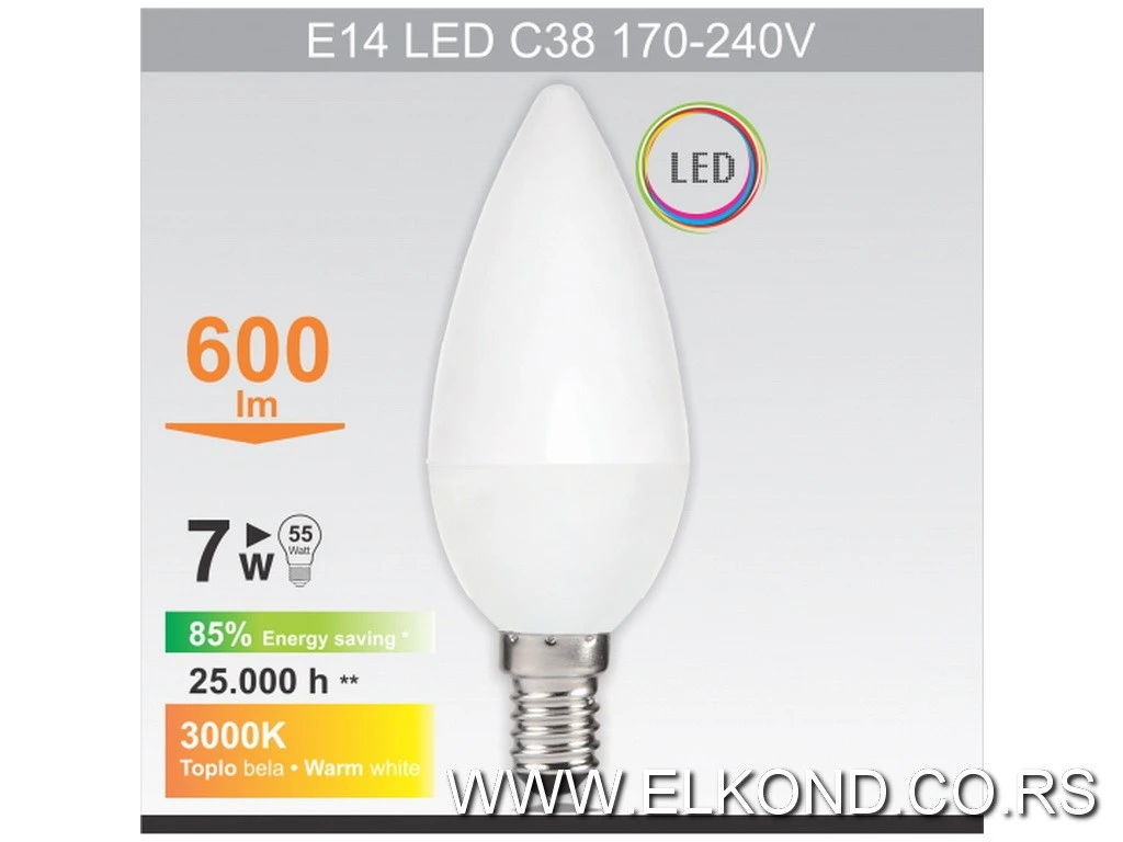 LED SIJALICA  7W E14 3000K C38 MITEA