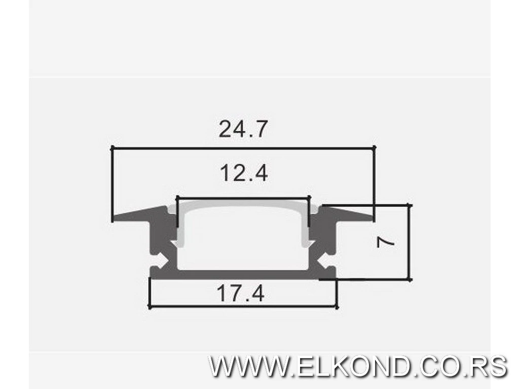 ALU PROFIL SET ZA LED TRAKE 24,7X7 mm UGRADNI-NAG