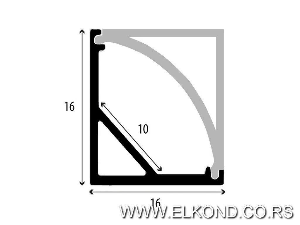 ALU PROFIL ZA LED TRAKE 16X16X2000MM 45* 1616