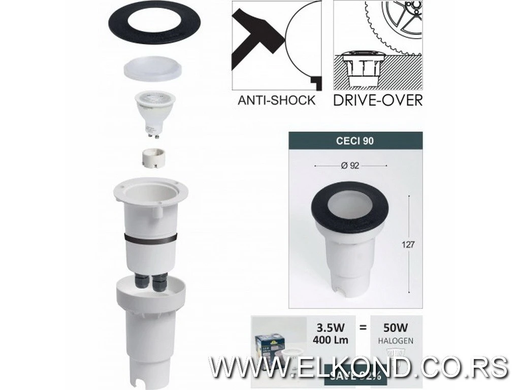 LAMPA UGRADNA 3,5W GU10 IP67 SIVA