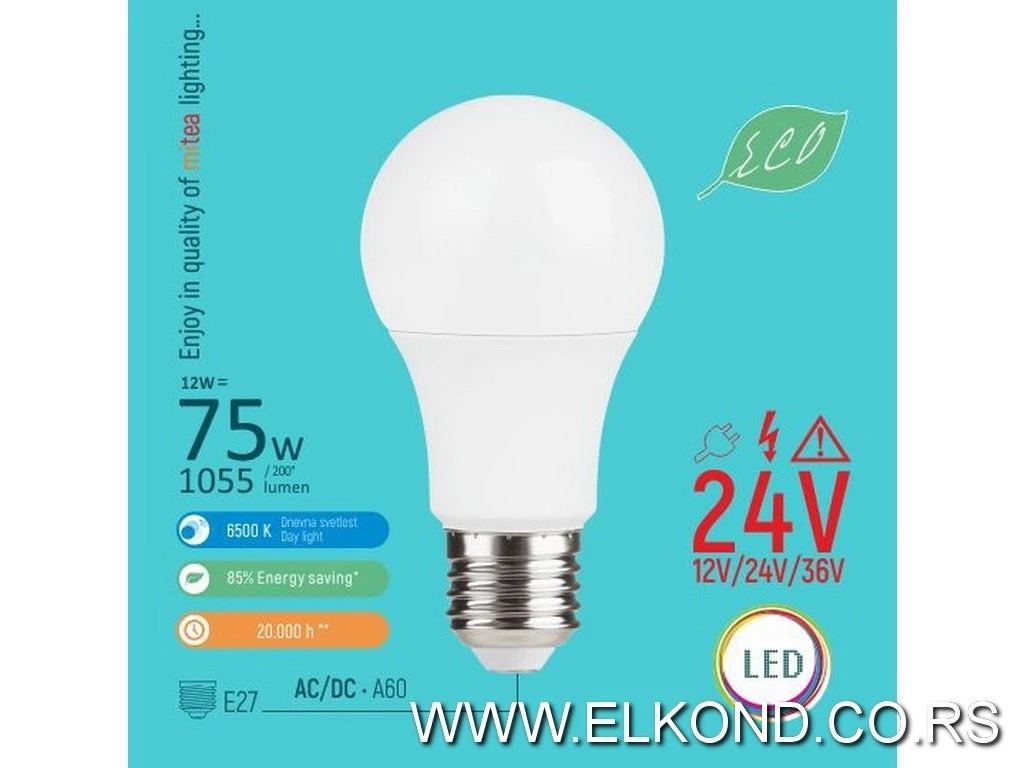LED SIJALICA 12W E27 6500K A60 12V-36V AC/DC  LED ECO MITEA